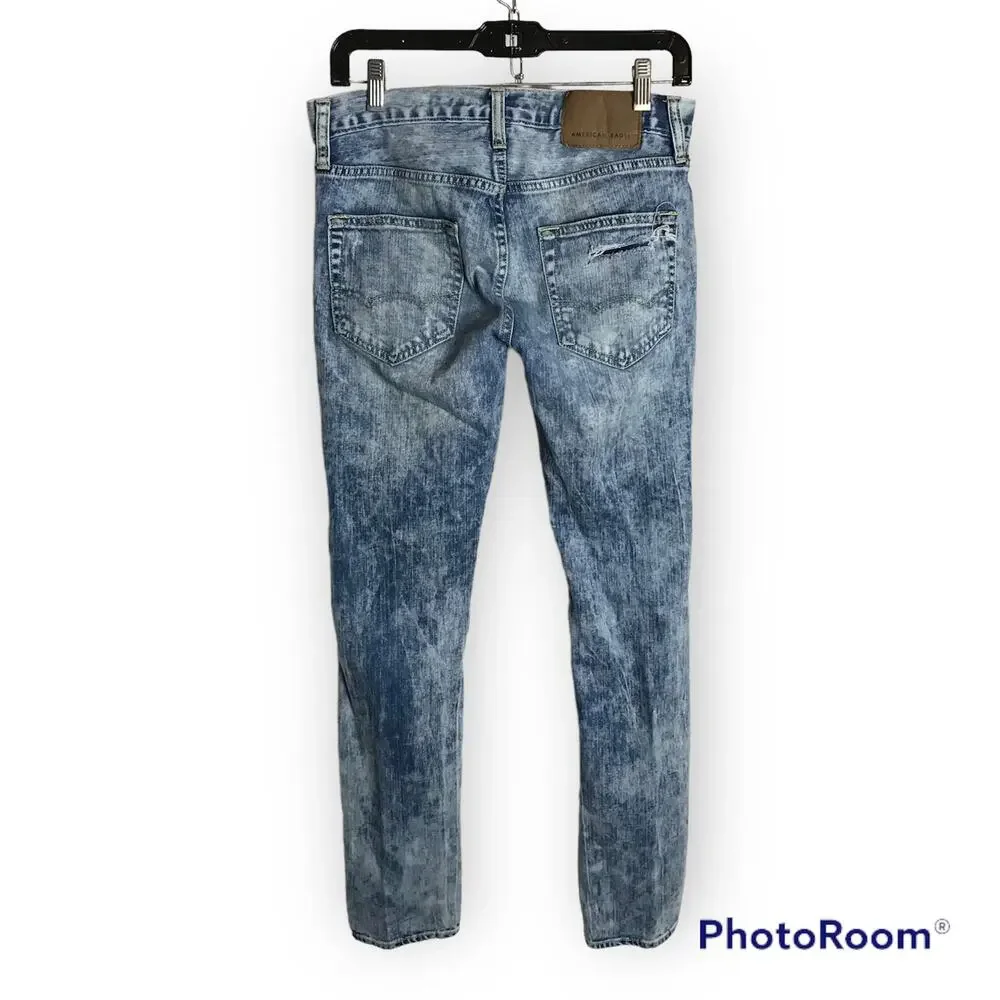 American Eagle Men's 28x32 Flex Acid Wash Destroyed Skinny Denim Jeans